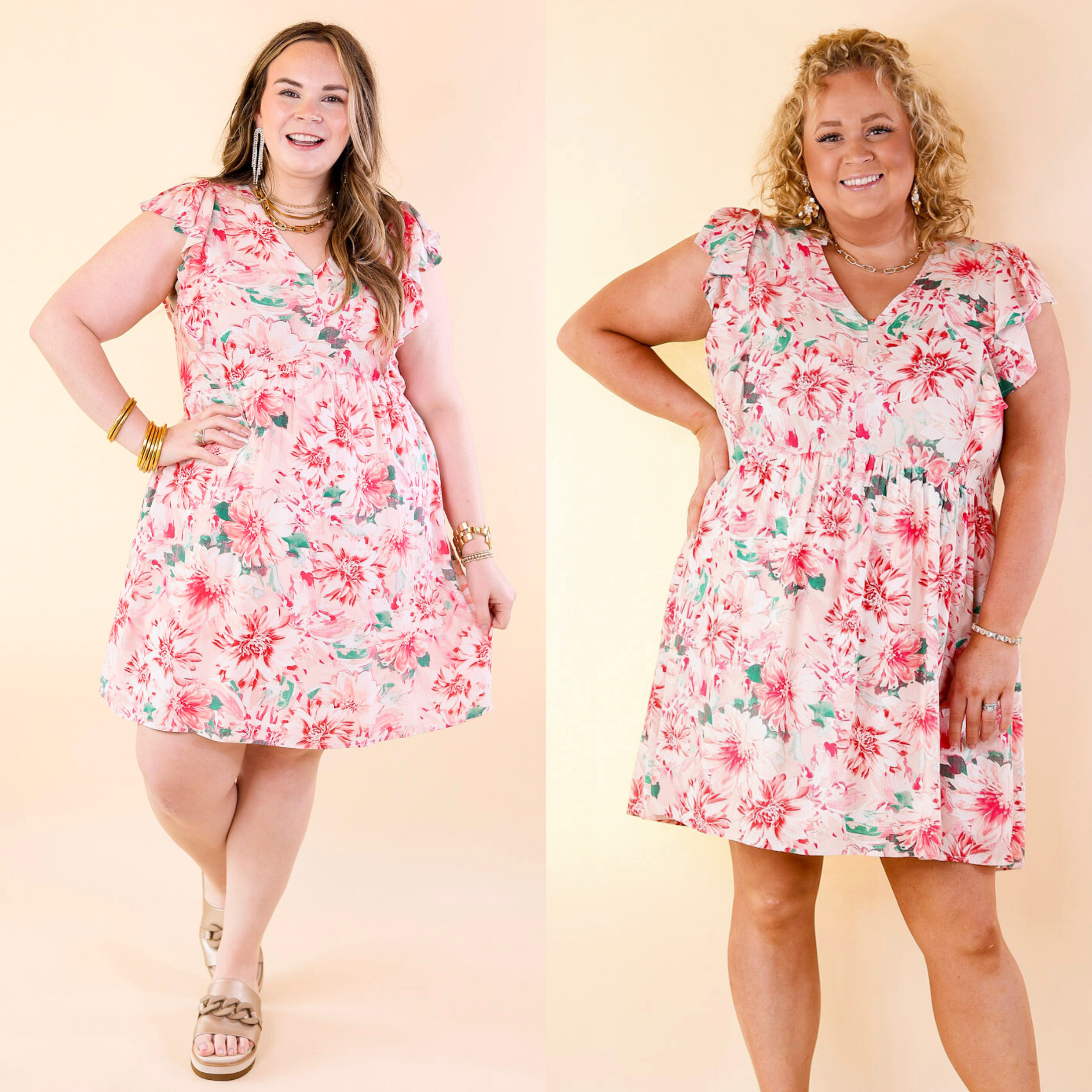Sunshine On My Mind Floral Ruffle Cap Sleeve Dress in Pink - Giddy Up Glamour Boutique