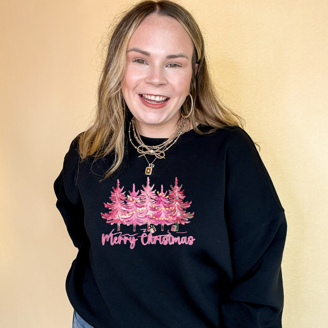 Online Exclusive | Pink Christmas Tree Forest Graphic Sweatshirt in Multiple Color Options