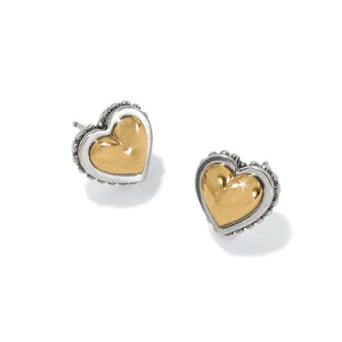Brighton | Pretty Tough Petite Heart Post Earrings in Silver and Gold Tone - Giddy Up Glamour Boutique