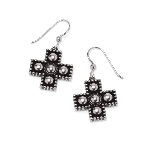 Brighton | Pretty Tough Small Cross Drop Earrings in Silver Tone - Giddy Up Glamour Boutique