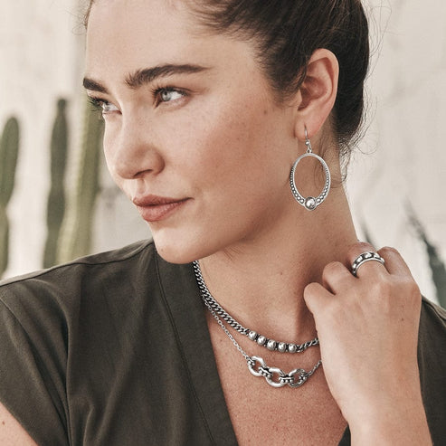 Brighton | Pretty Tough Stud Trio Necklace in Silver Tone - Giddy Up Glamour Boutique