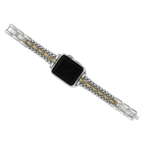 A two tone watch band on a solid white background.