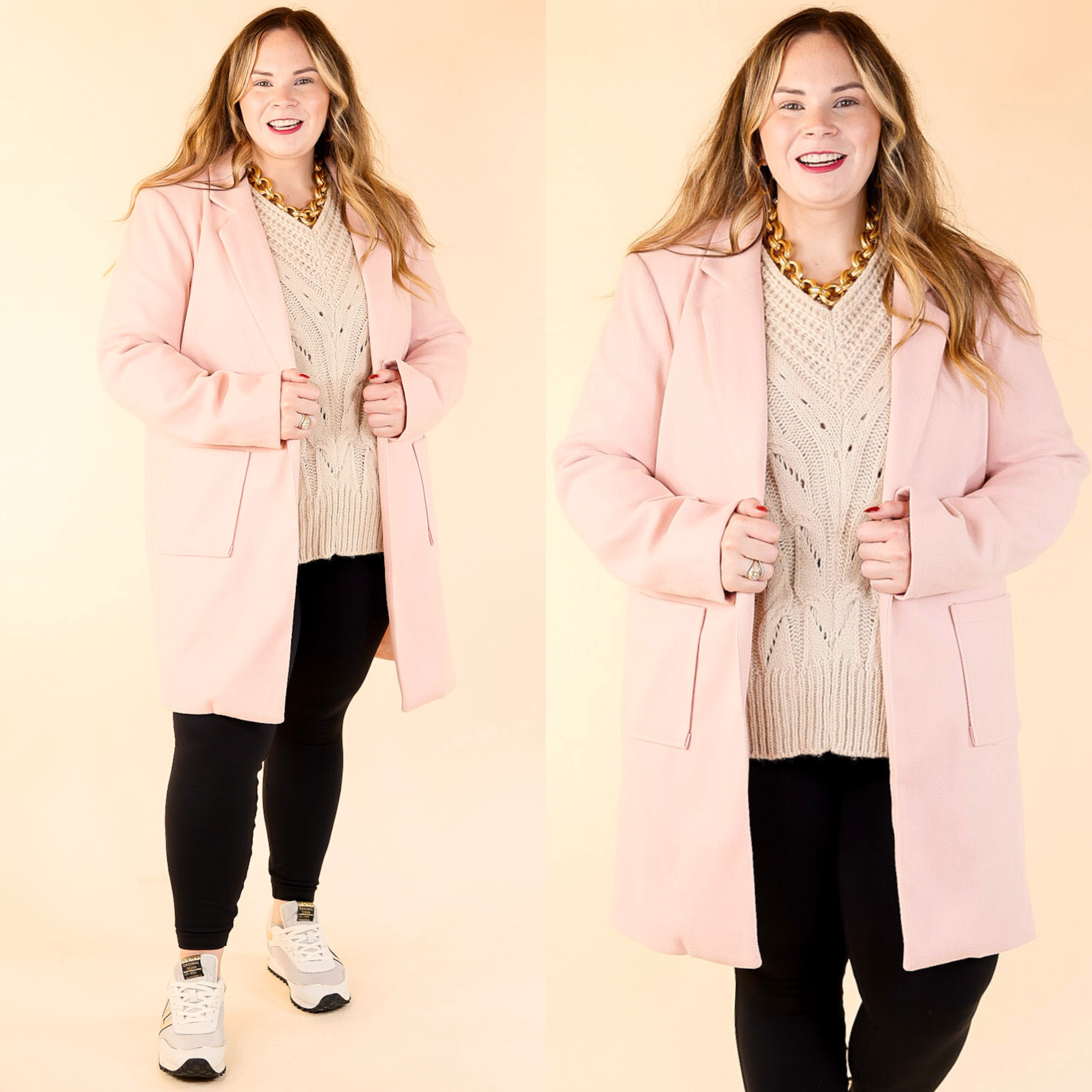 Light Pink Long Sleeve Coat 1XL