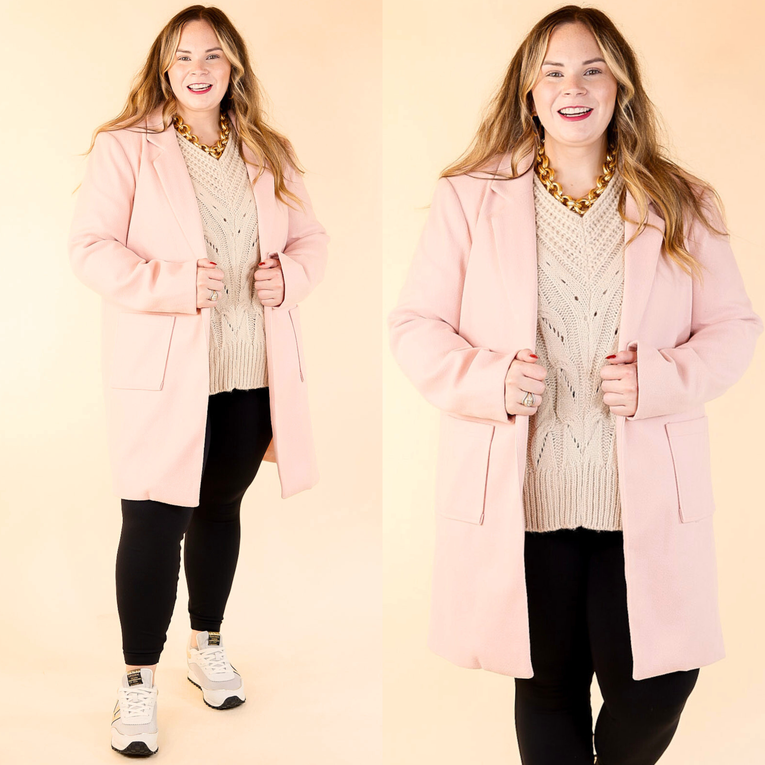 European Holiday Open Front Coat in Light Pink