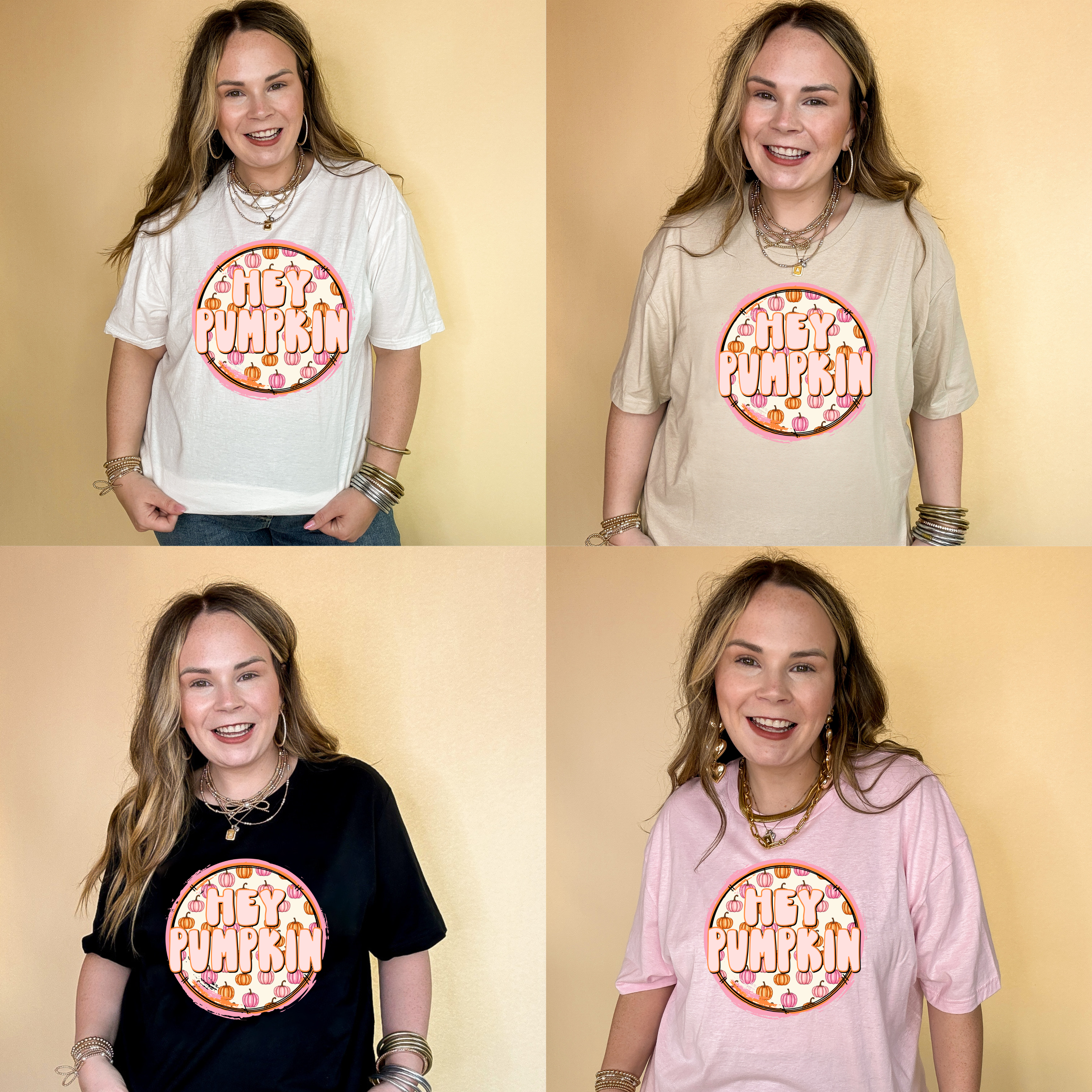 Online Exclusive | Hey Pumpkin with Mini pink and Orange pumpkins Graphic Tee in Multiple Color Options