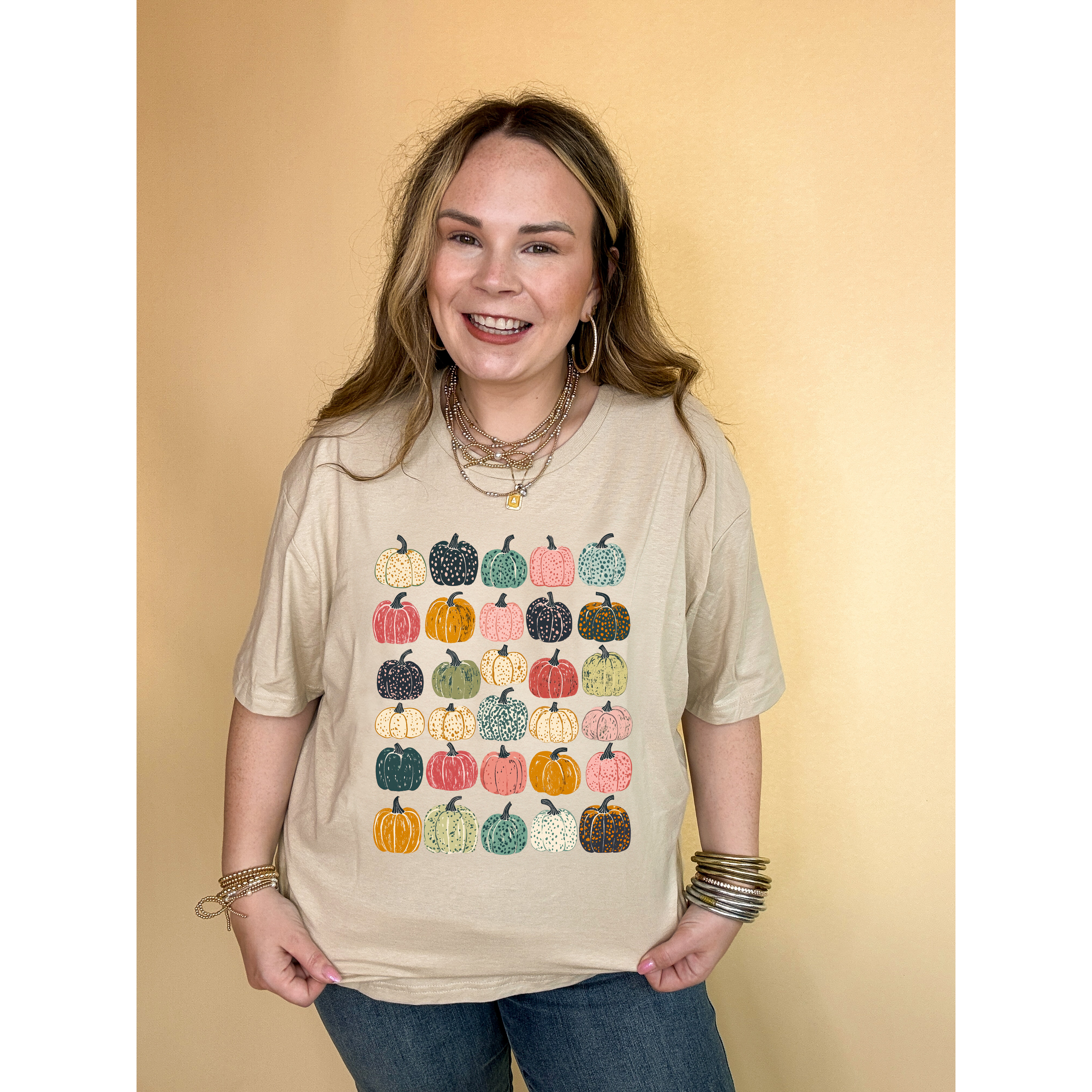 Online Exclusive | Pumpkin Overload tapestry of color and pattern Pumpkins Graphic Tee in Multiple Color Options