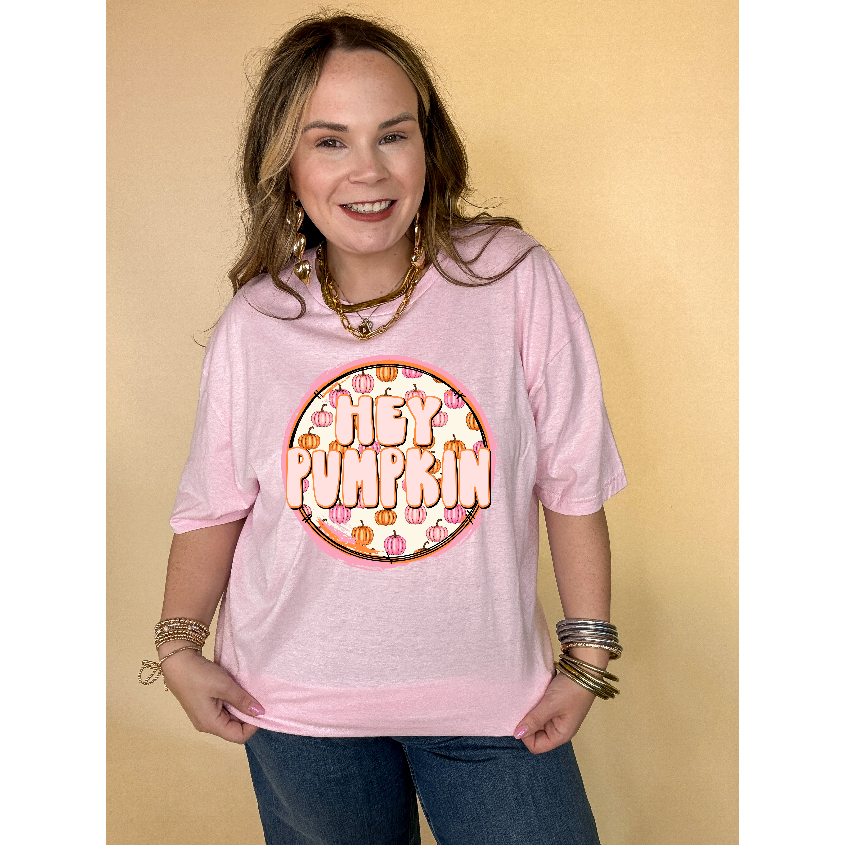 Online Exclusive | Hey Pumpkin with Mini pink and Orange pumpkins Graphic Tee in Multiple Color Options