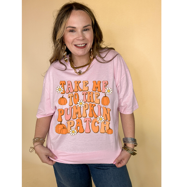 Online Exclusive | Take Me to The Pumpkin Patch Graphic Tee with Flowers and Pumpkins in Multiple Color Options