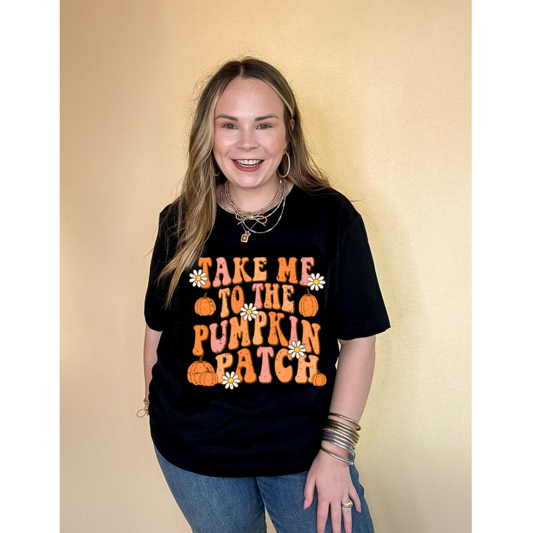 Online Exclusive | Take Me to The Pumpkin Patch Graphic Tee with Flowers and Pumpkins in Multiple Color Options