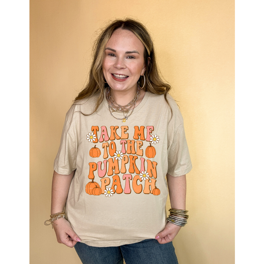 Online Exclusive | Take Me to The Pumpkin Patch Graphic Tee with Flowers and Pumpkins in Multiple Color Options