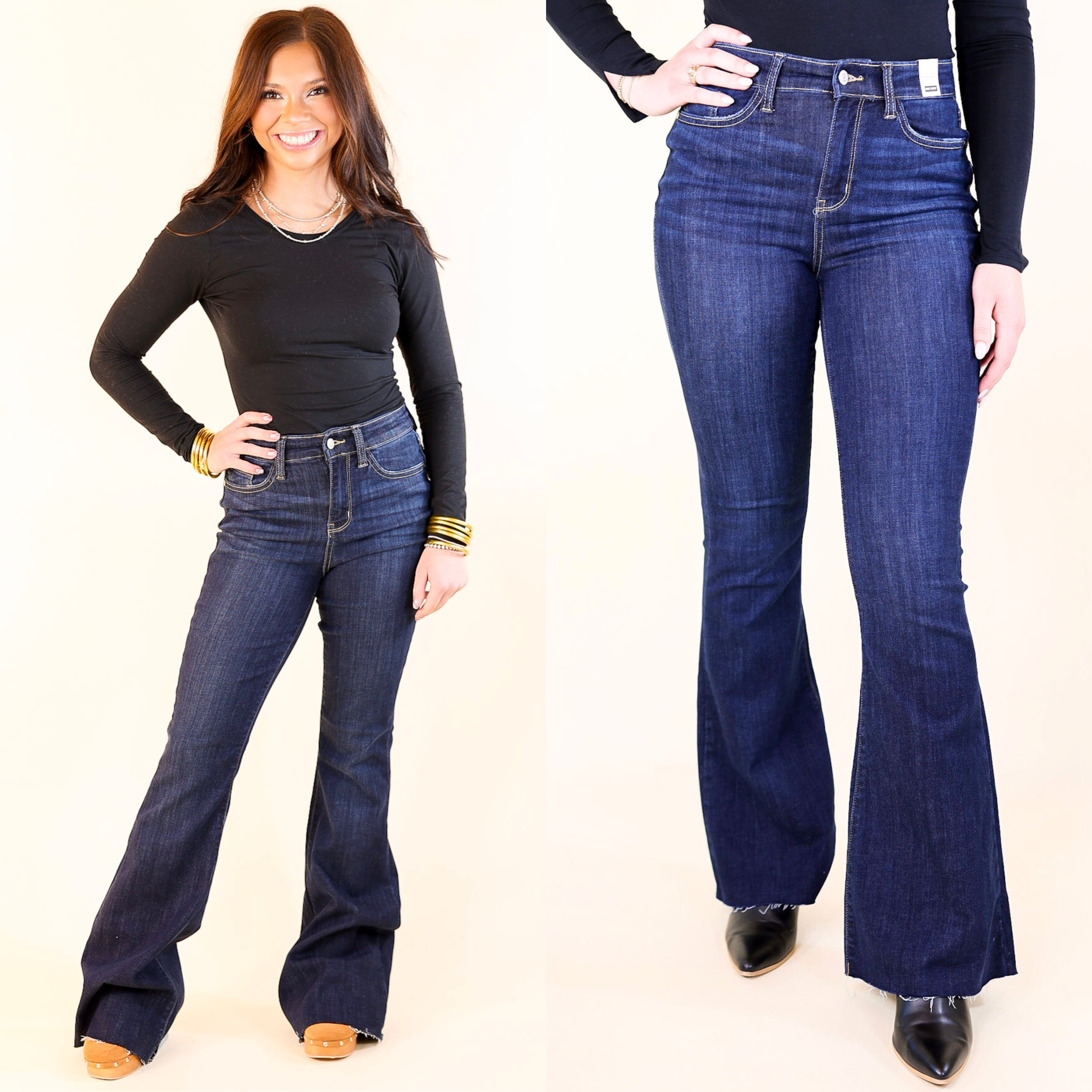 Judy Blue | Good Plot Raw Hem Flare Jeans in Dark Wash