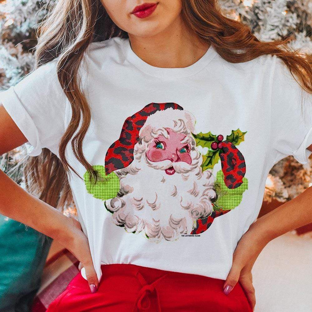 Online Exclusive | Jolly Santa Clause Graphic Tee in White - Giddy Up Glamour Boutique