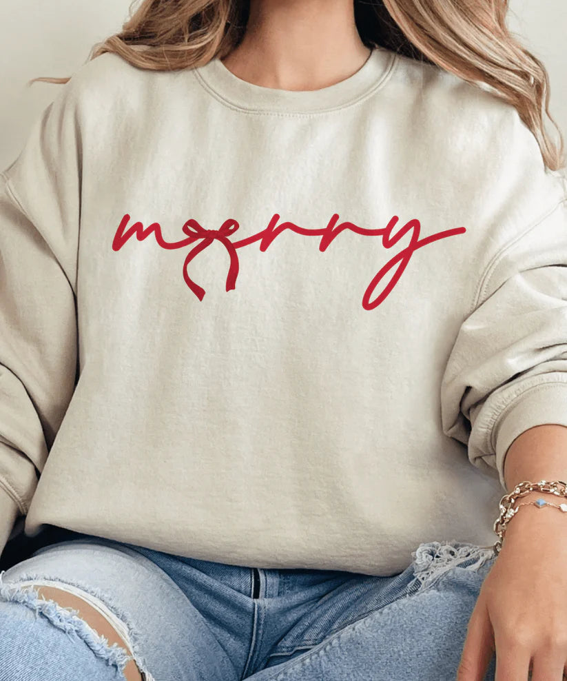 Online Exclusive | Red Merry Bow Graphic on Tee & Sweatshirt Option