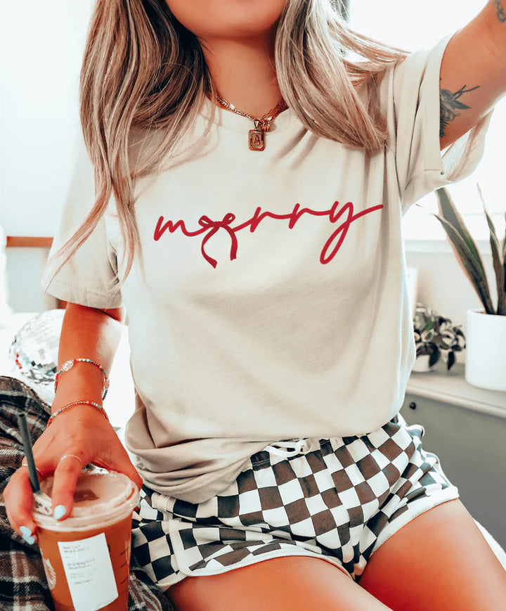 Online Exclusive | Red Merry Bow Graphic on Tee & Sweatshirt Option