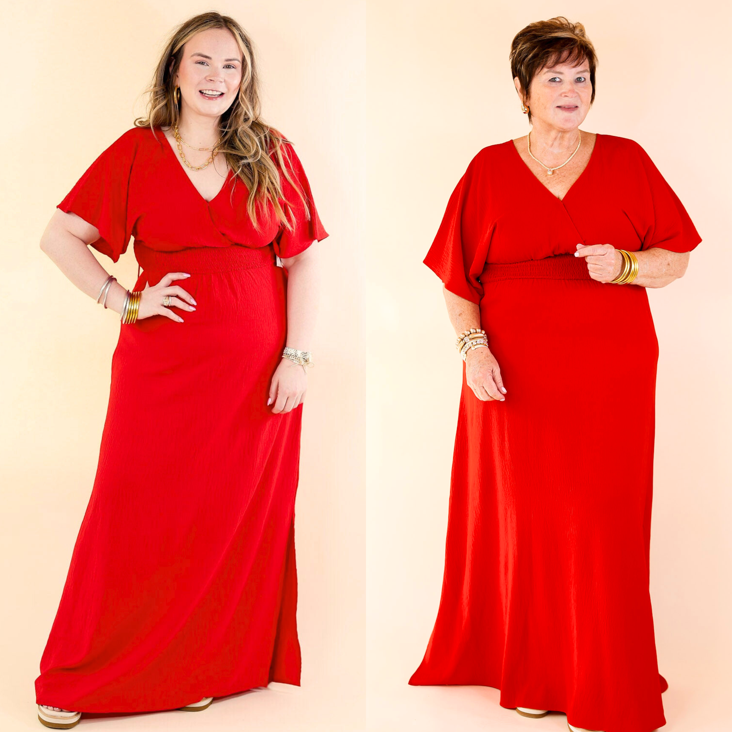 Wildly In Love V Neck Maxi Dress with Smocked Waist in Red