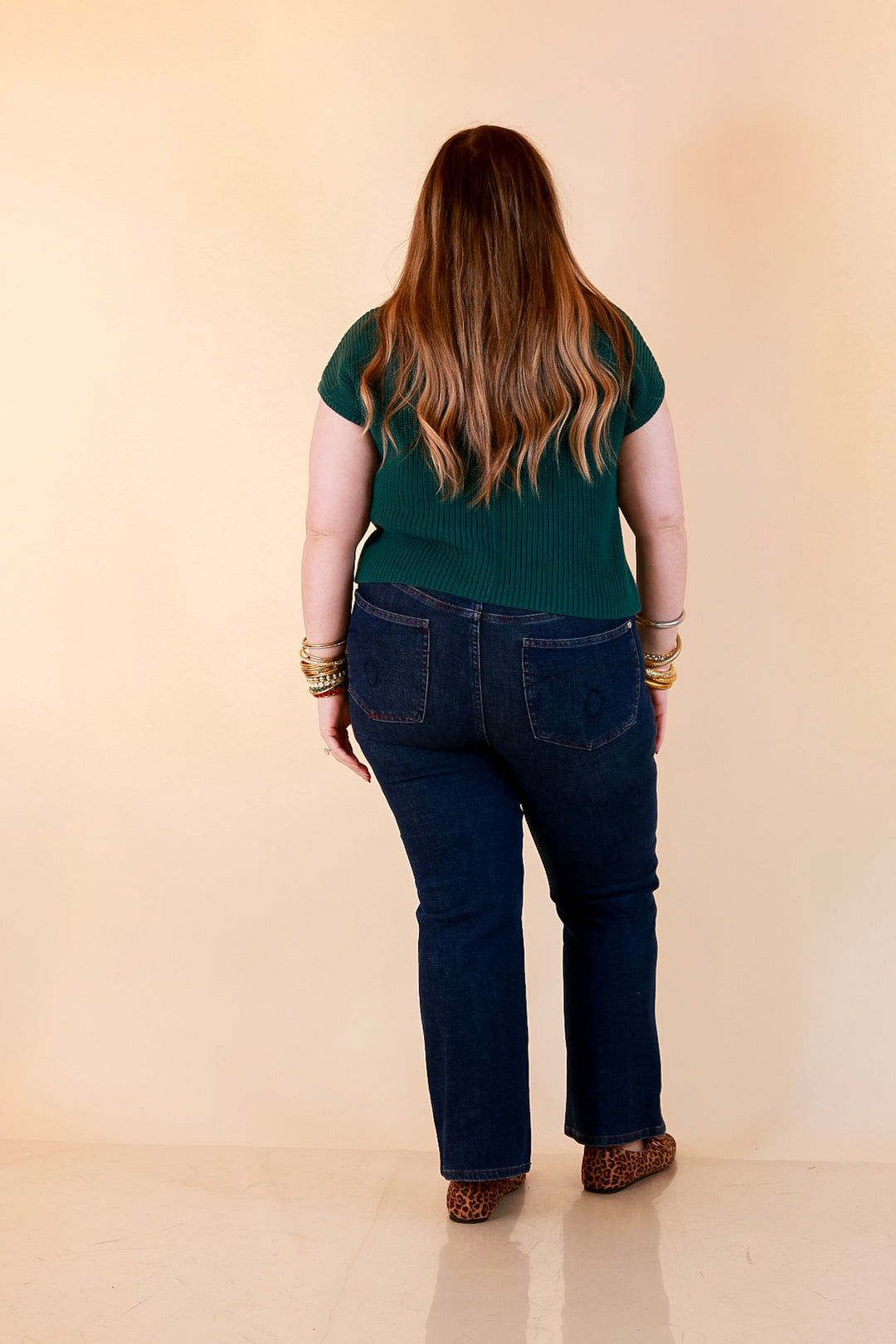 Repeat Worthy Cap Sleeve Cropped Sweater with Front Pocket in Forest Green