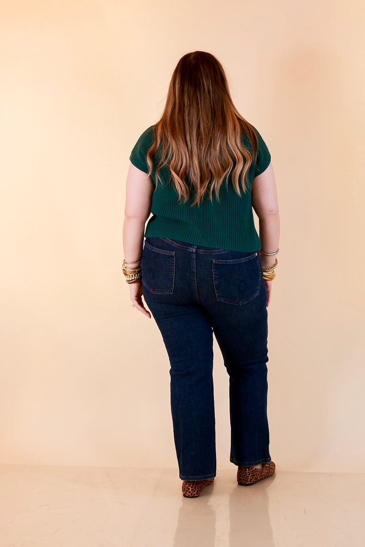 Repeat Worthy Cap Sleeve Cropped Sweater with Front Pocket in Forest Green