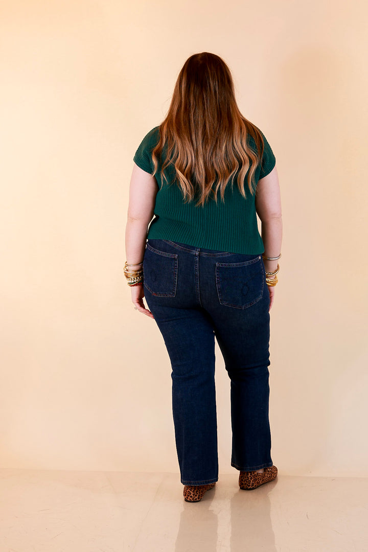 Repeat Worthy Cap Sleeve Cropped Sweater with Front Pocket in Forest Green