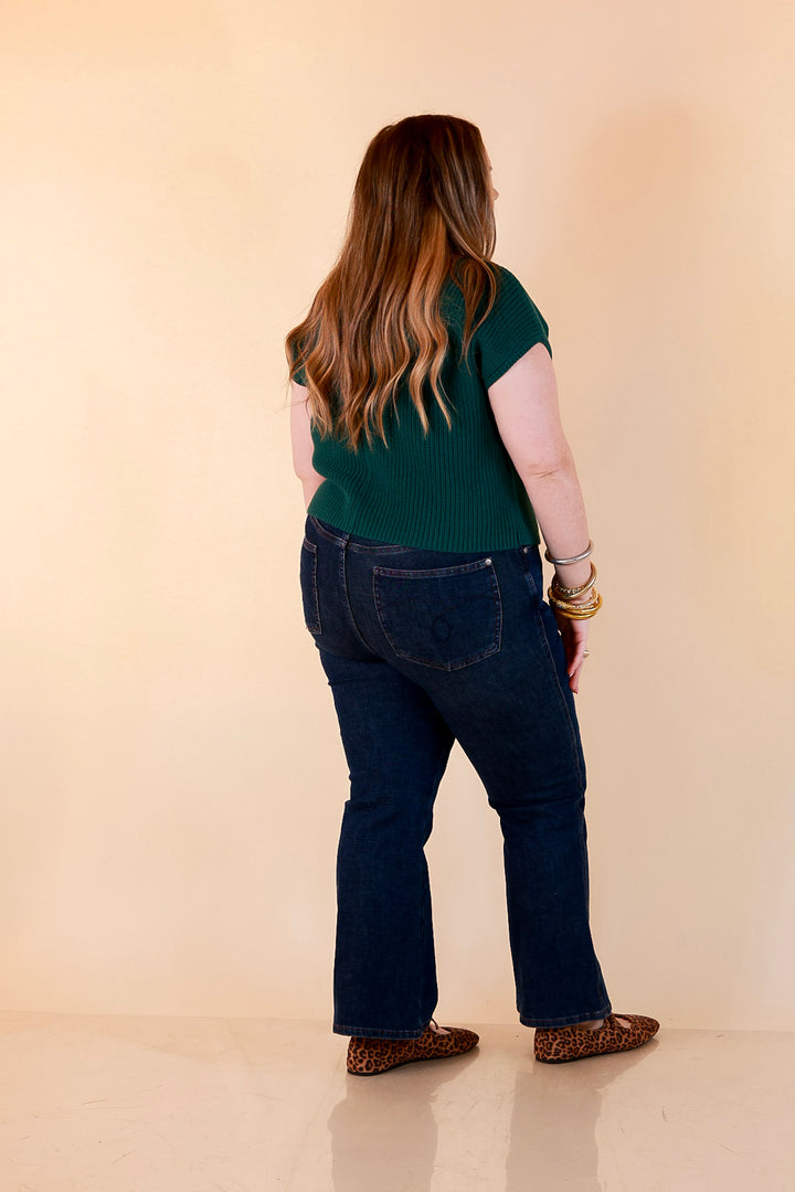 Repeat Worthy Cap Sleeve Cropped Sweater with Front Pocket in Forest Green
