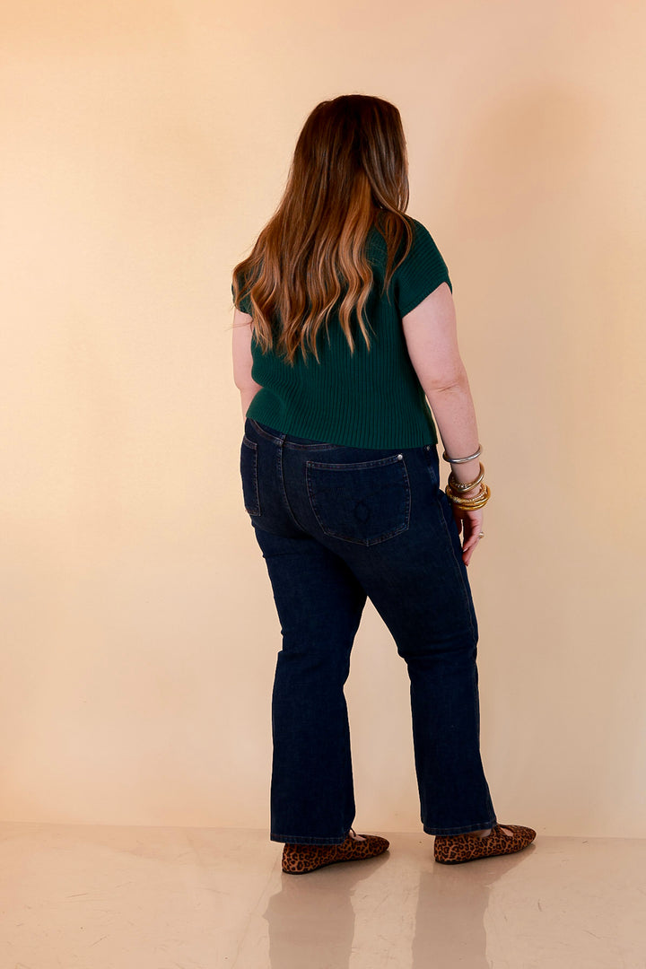 Repeat Worthy Cap Sleeve Cropped Sweater with Front Pocket in Forest Green