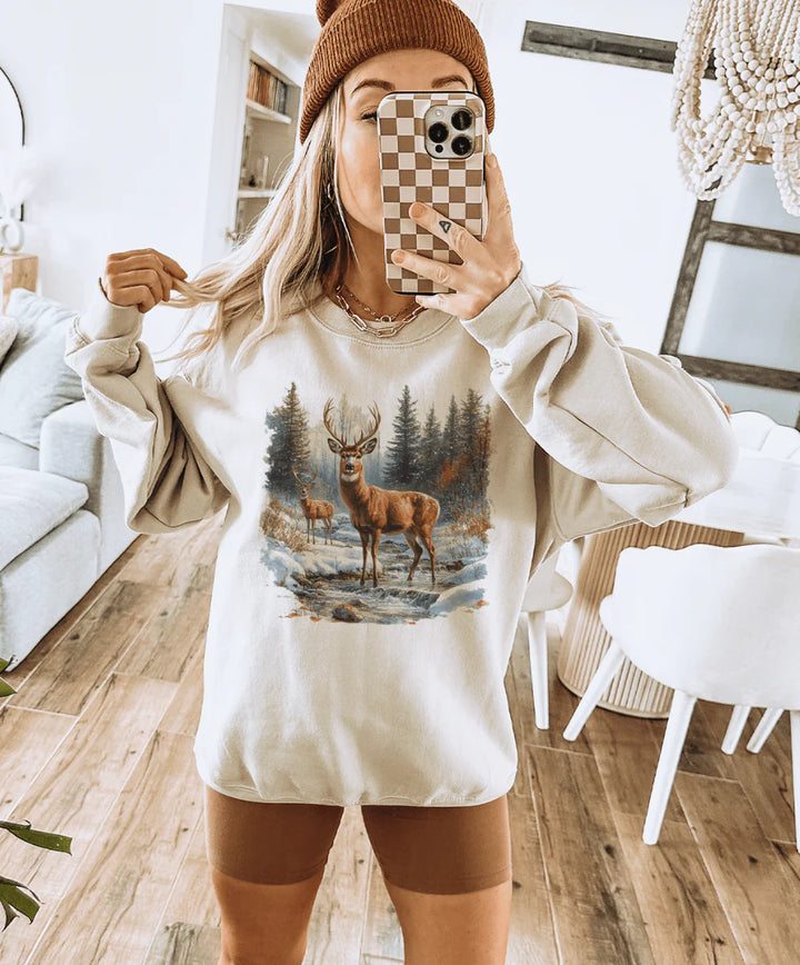 Online Exclusive | Retro Deer Scene Graphic on Cream - Tee & Sweatshirt Option