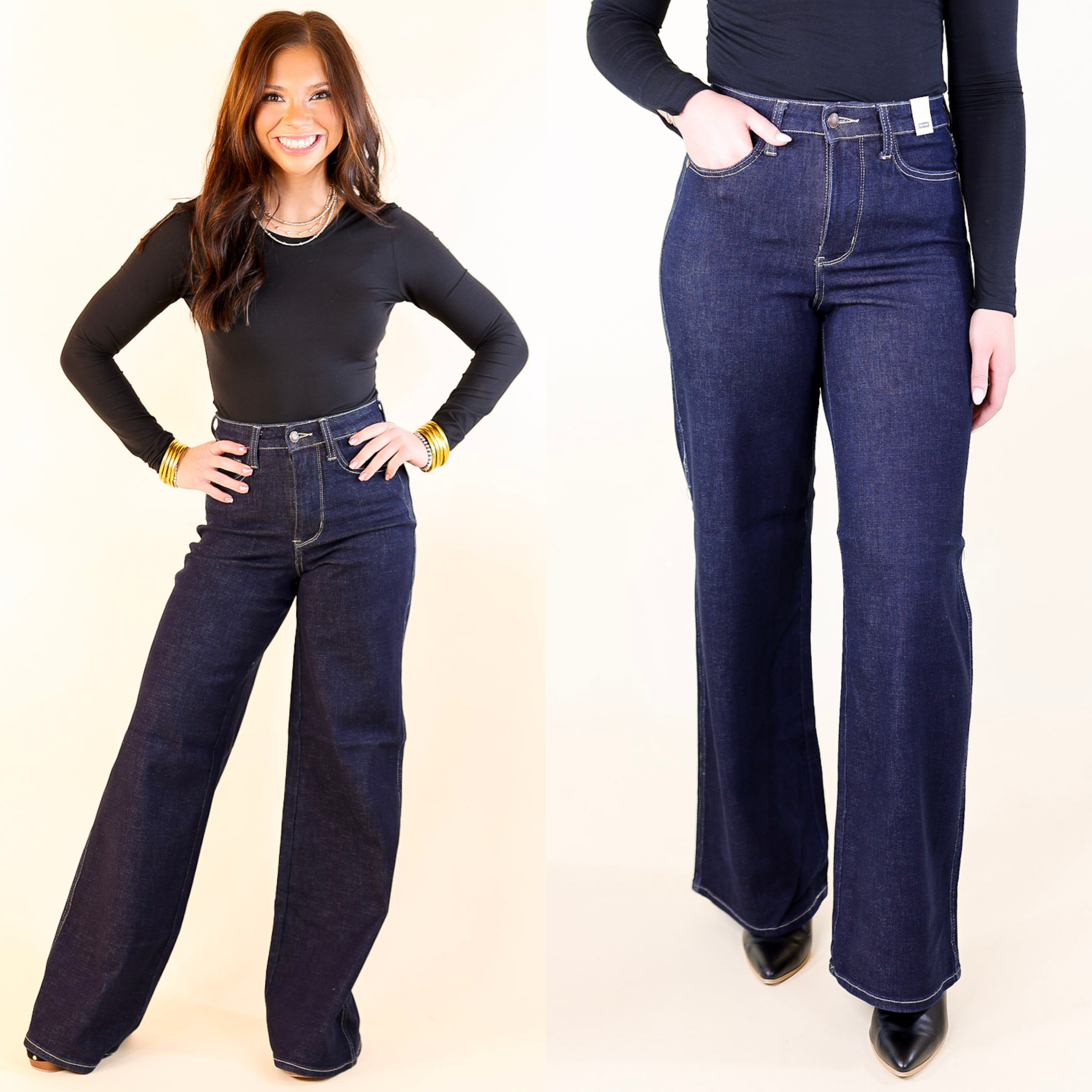 Judy Blue | Smooth Stride Tummy Control Retro Wide Leg Jean in Dark Rinse Wash