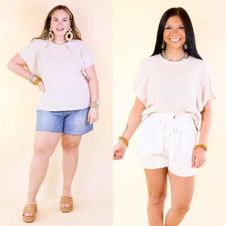 Last Chance Size 1XL | Clever and Kind Ribbed Short Sleeve Top in Cream