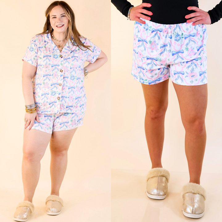 Simply Southern | Snooze in Style Ribbon Print Pajama Shorts in Off White