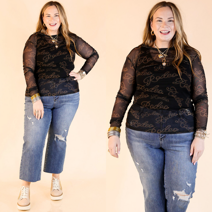 This long-sleeve top features a sleek mock neck and a sheer mesh material that adds a bold, yet sophisticated touch to any outfit. Sizes small through plus sizes.