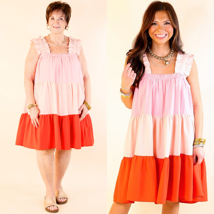 Whisk Me Away Ruched Strap Color Block Dress in Pink Mix