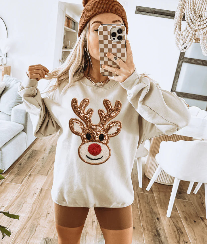 Online Exclusive | Rudolph the Red Nose Reindeer Faux Sequin Graphic on Tee & Sweatshirt Option