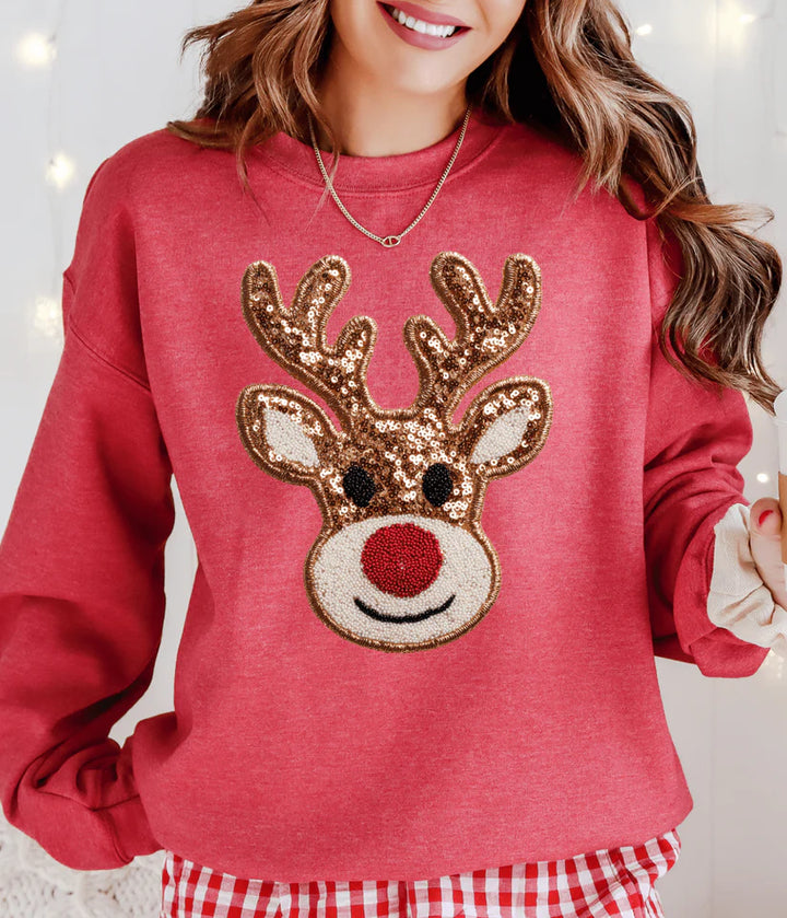 Online Exclusive | Rudolph the Red Nose Reindeer Faux Sequin Graphic on Tee & Sweatshirt Option
