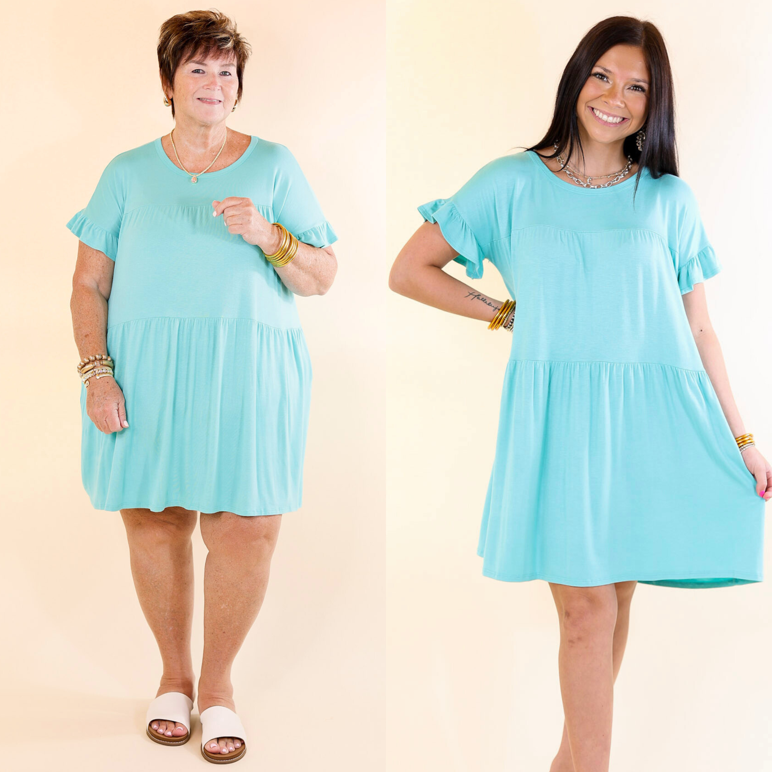 Gorgeous Girly Ruffle Sleeve Tiered Dress in Light Blue