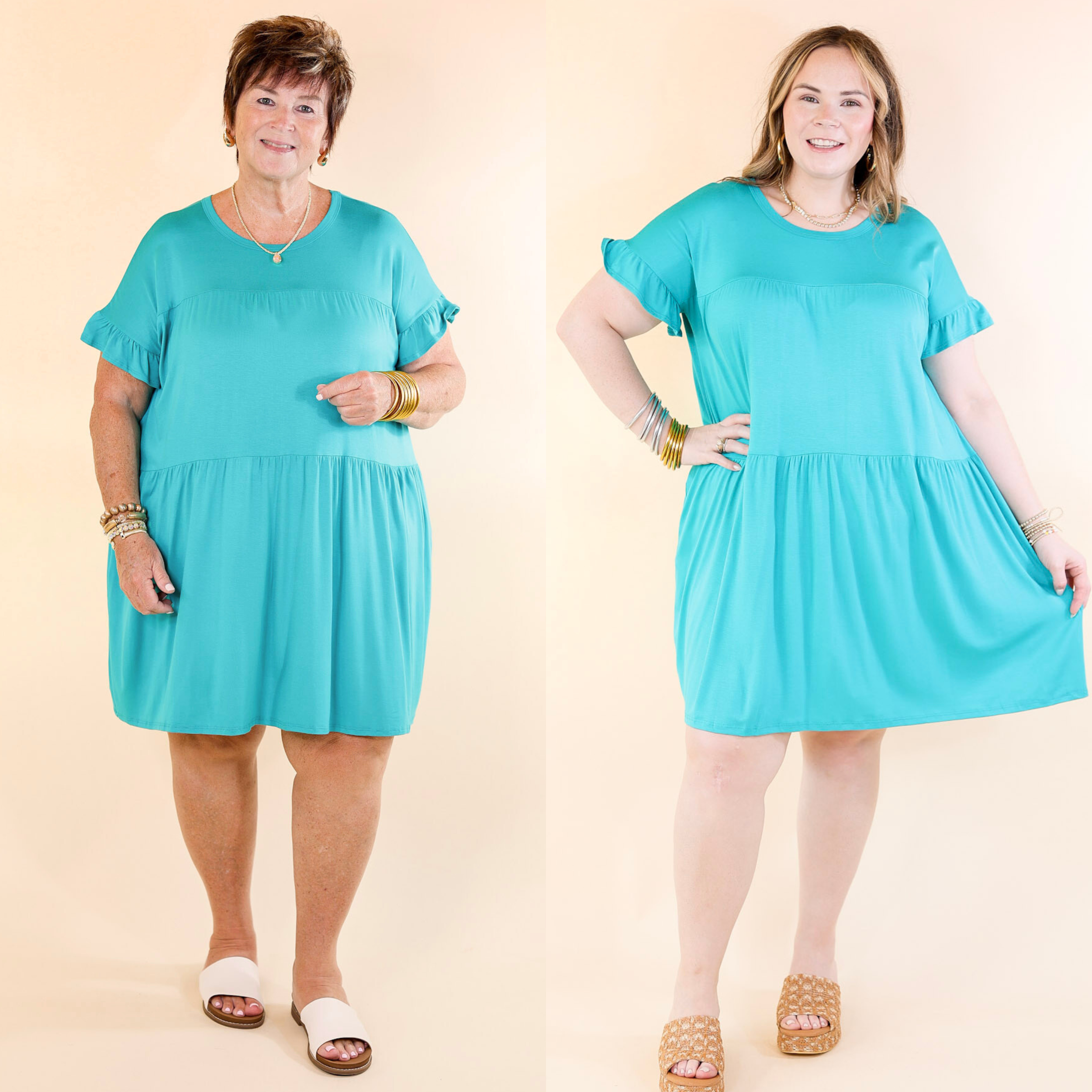 Gorgeous Girly Ruffle Sleeve Tiered Dress in Teal