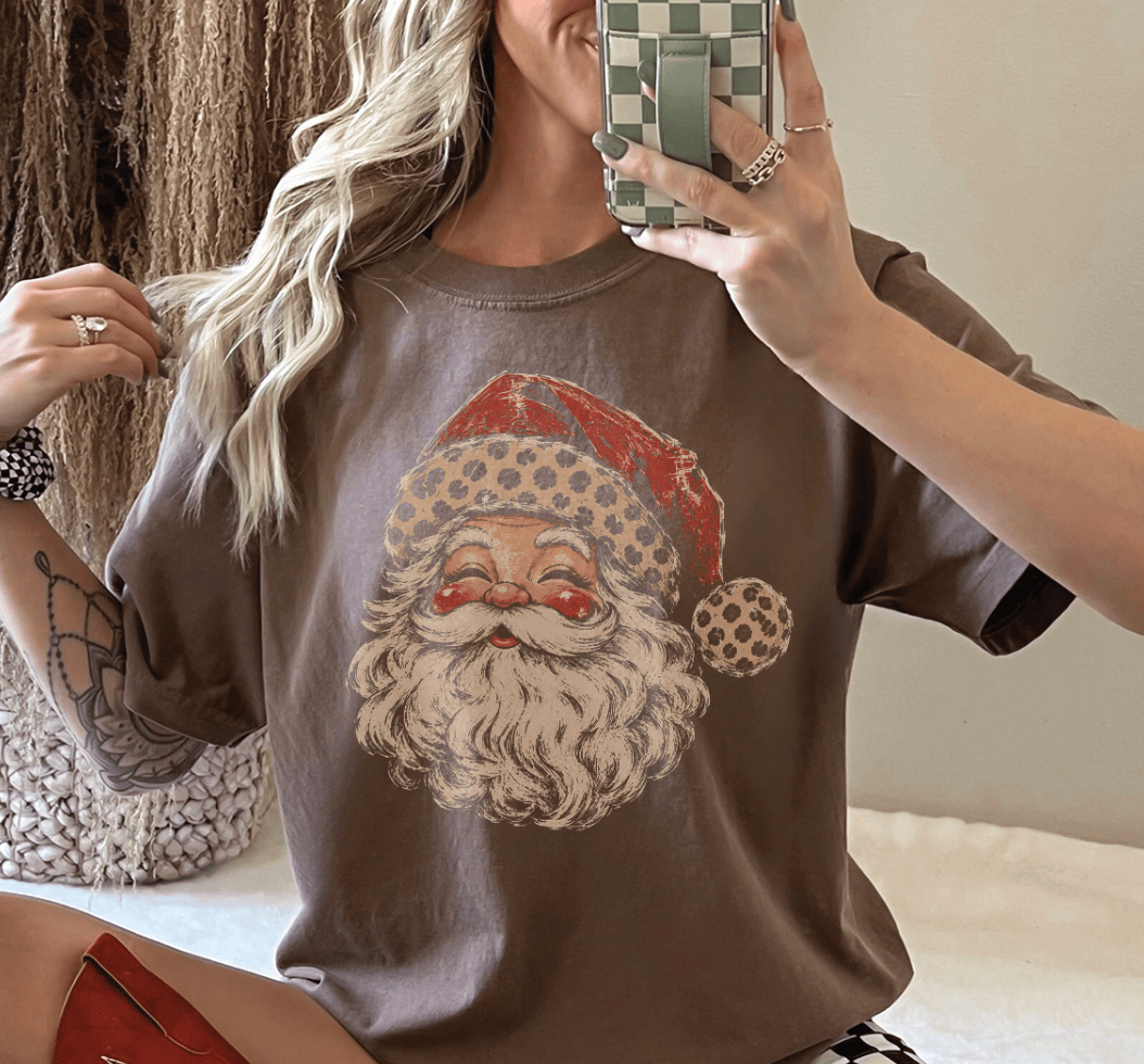 Made to Order | Santa Cheetah Hat Graphic Tee in Brown