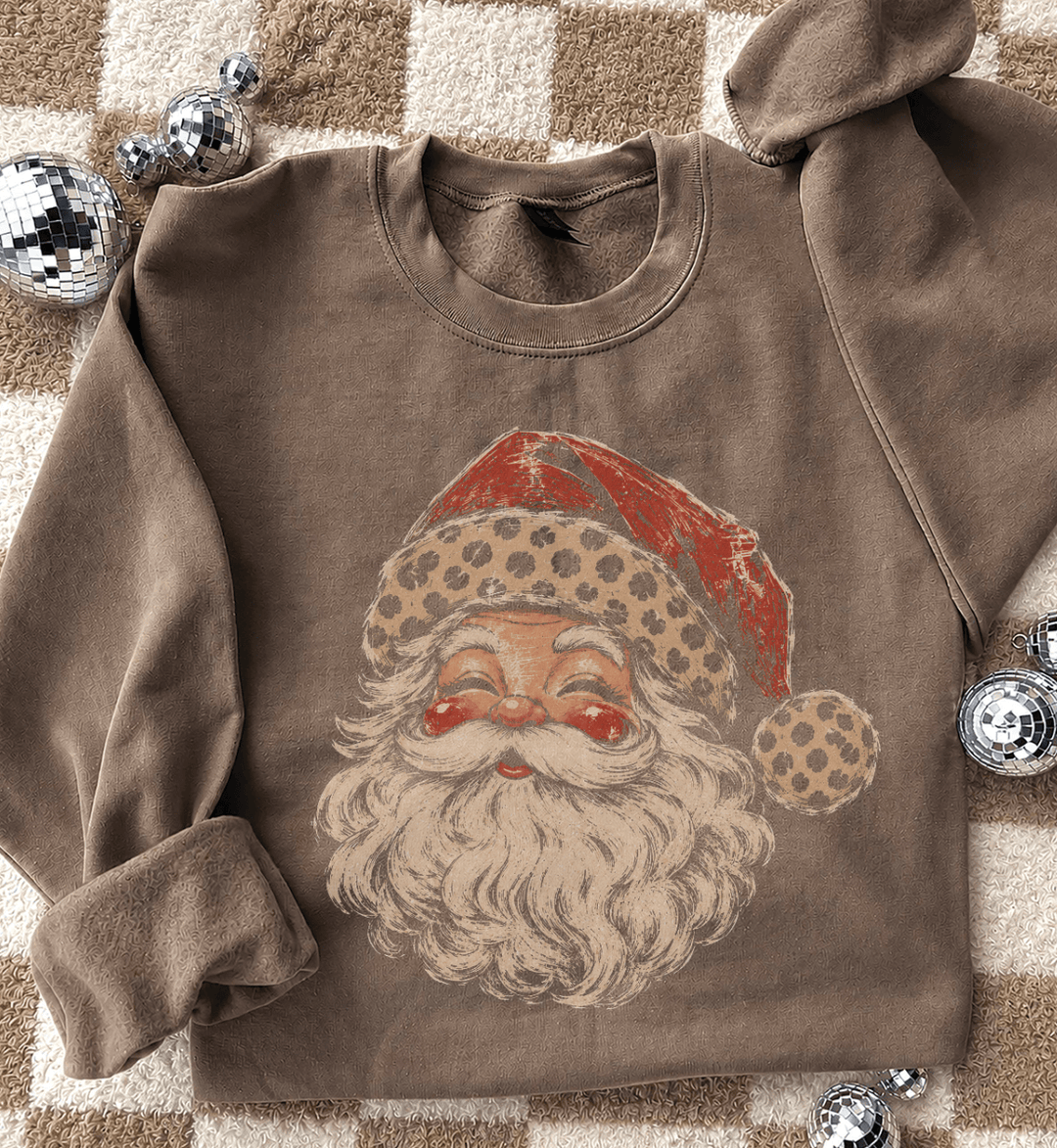 Made to Order | Santa Cheetah Hat Graphic Sweatshirt in Brown