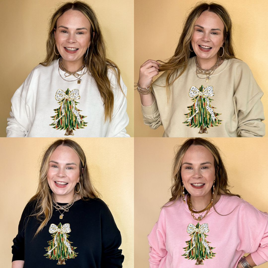 Online Exclusive | Christmas Tree Watercolor and Gold Accents Graphic Sweatshirt in Multiple Color Options