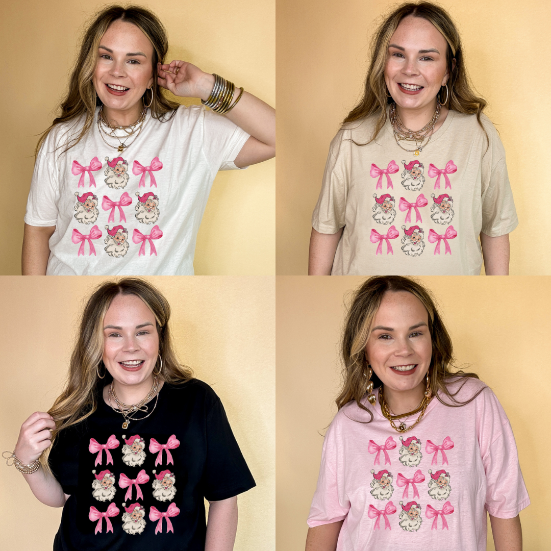 Online Exclusive | Santa and Pink Bow Collage Graphic Tee in Multiple Color Options