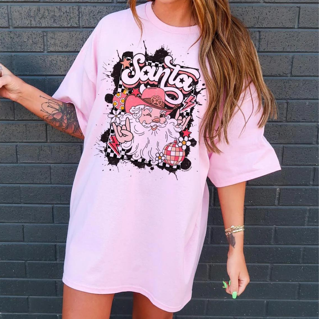 Online Exclusive | Country Glam Santa Tee in Pink