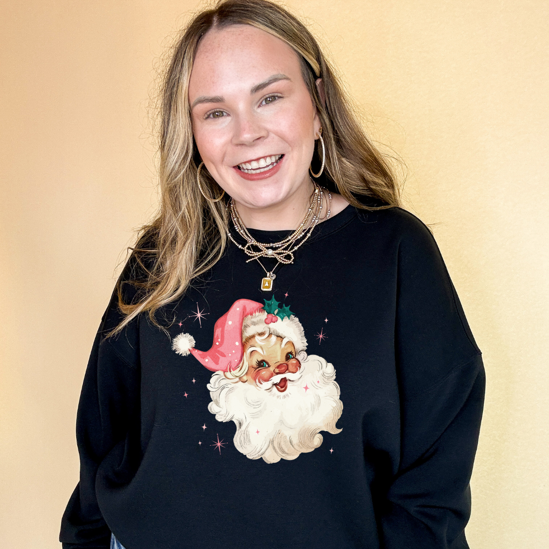 Online Exclusive | Santa Face with Pink Santa Hat Graphic Sweatshirt in Multiple Color Options