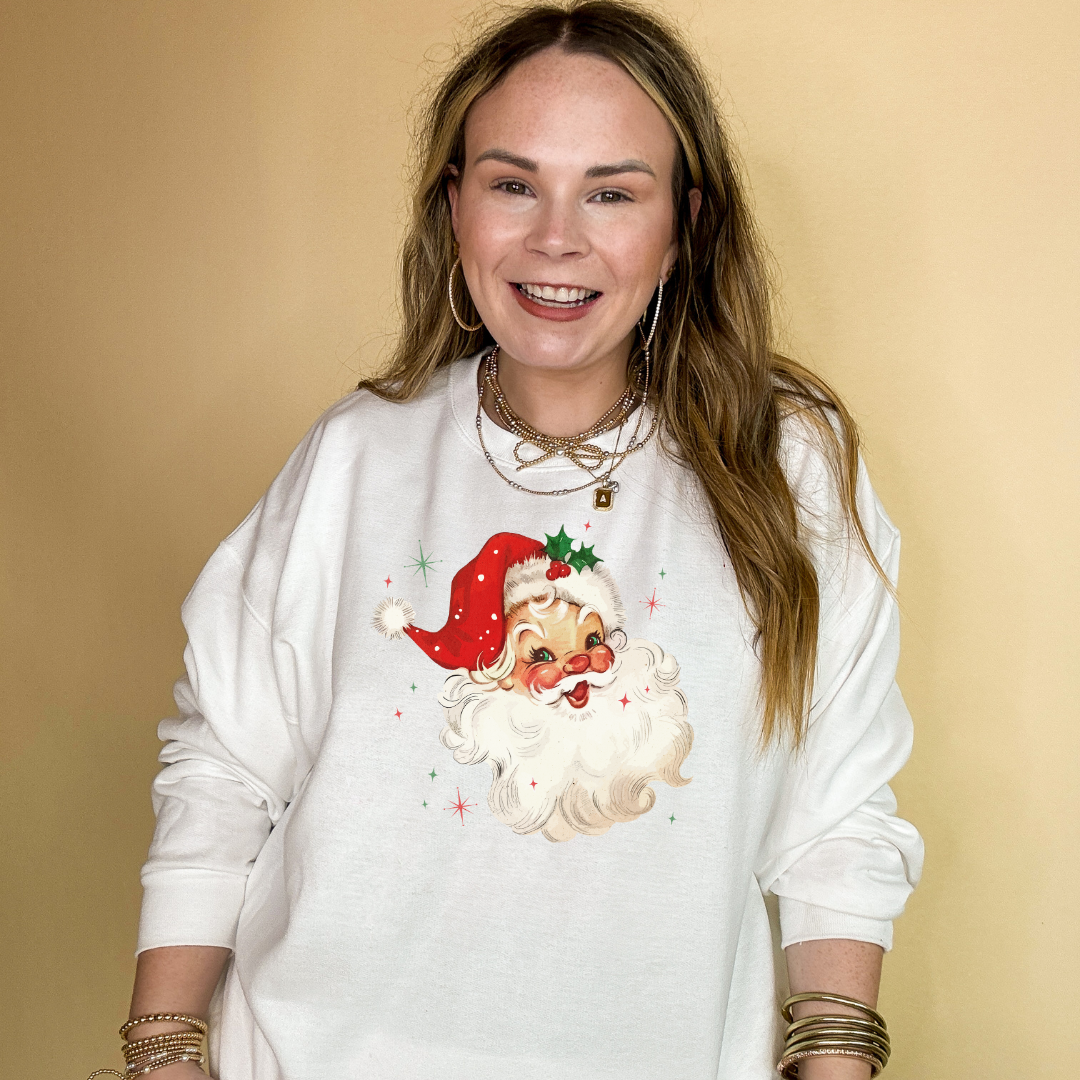 Online Exclusive | Santa Face with Red Santa Hat Graphic Sweatshirt in Multiple Color Options