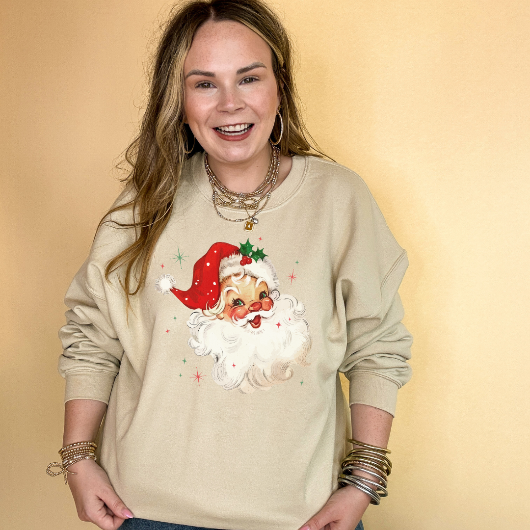 Online Exclusive | Santa Face with Red Santa Hat Graphic Sweatshirt in Multiple Color Options