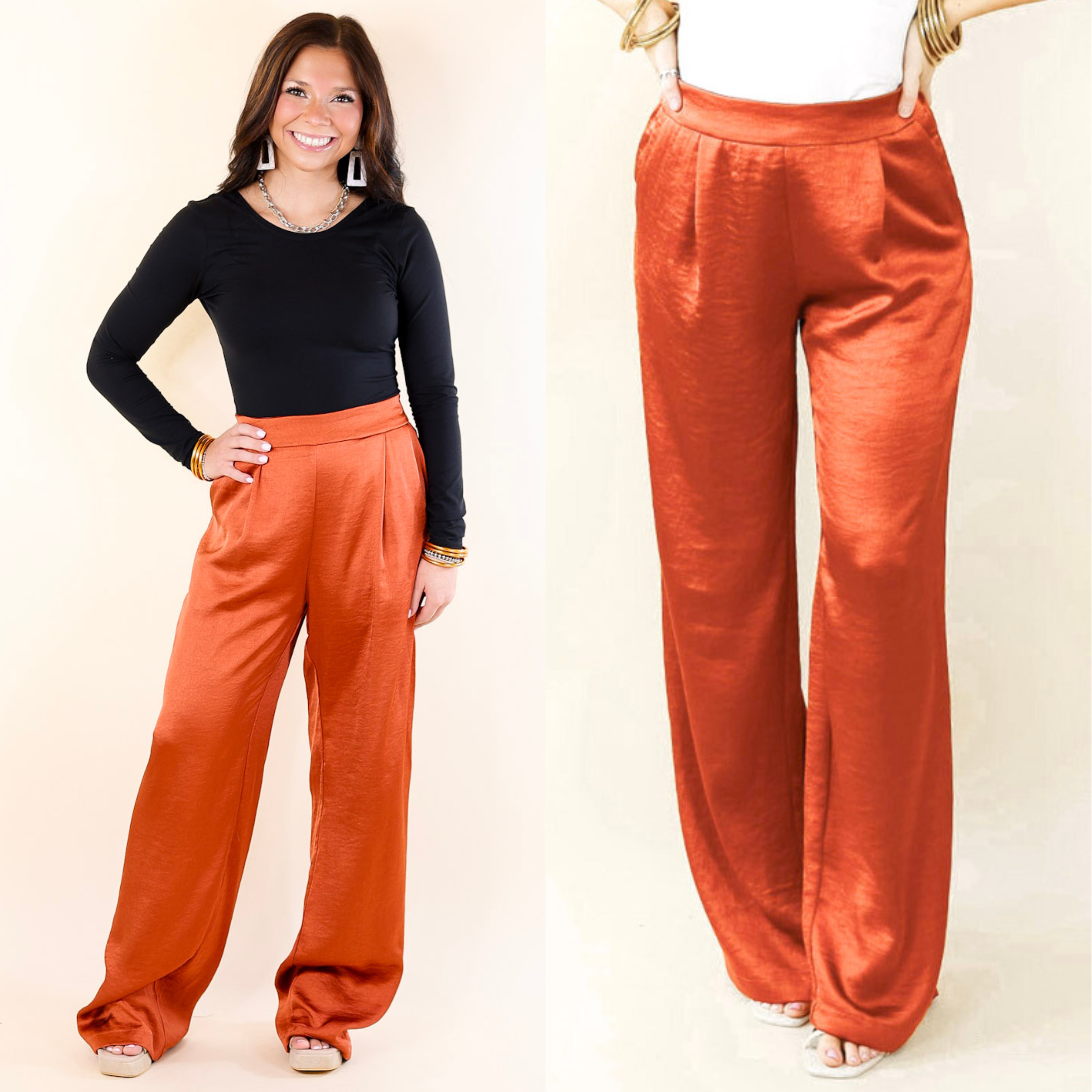 My Everything Satin Pants in Rust Orange