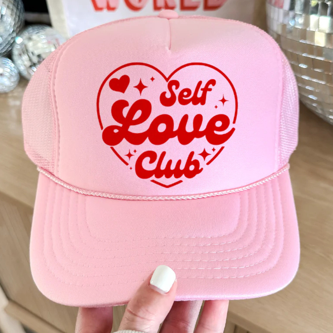 Online Exclusive | Self Love Club Foam Trucker Cap in Baby Pink