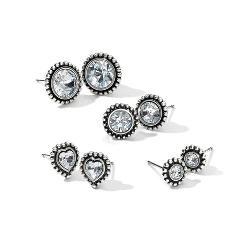 Brighton | Silver Tone Shimmer Heart Mini Post Earrings in Clear Crystal - Giddy Up Glamour Boutique