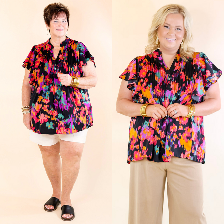 Last Chance Size Small and Medium | Endless Charisma Short Sleeve Blouse in Black