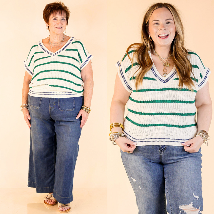 Simply Southern | Go with the Flow Striped Short Sleeve Sweater Top in Green