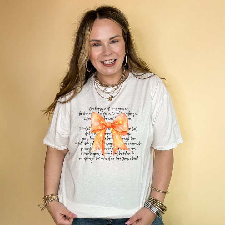 Online Exclusive | Thankful Reminders and Orange Autumn Bow Graphic Tee in Multiple Color Options