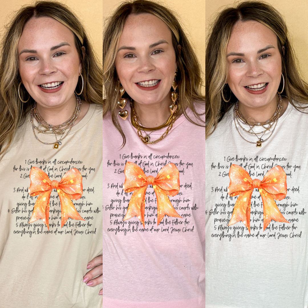 Online Exclusive | Thankful Reminders and Orange Autumn Bow Graphic Tee in Multiple color Options