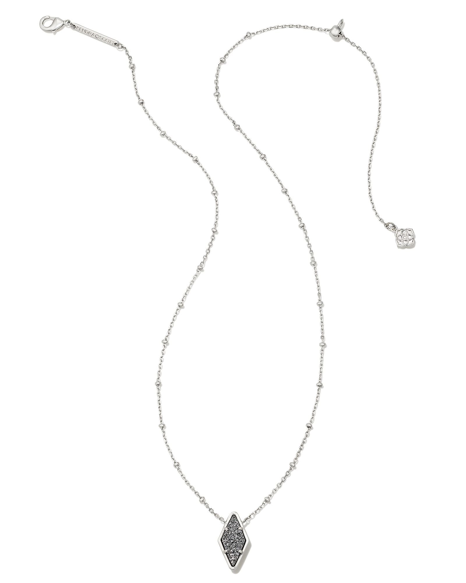 Kendra Scott | Kinsley Silver Short Pendant Necklace in Platinum Drusy - Giddy Up Glamour Boutique
